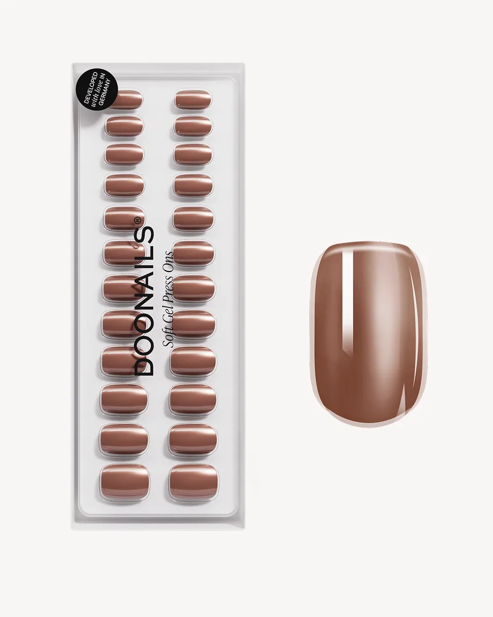 doonails-glazed-chocolate-short-square-soft-gel-press-ons-chrome-braun image 1