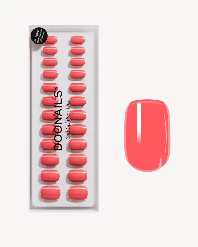 doonails-sunset-coral-short-square-soft-gel-press-ons-koralle image 1
