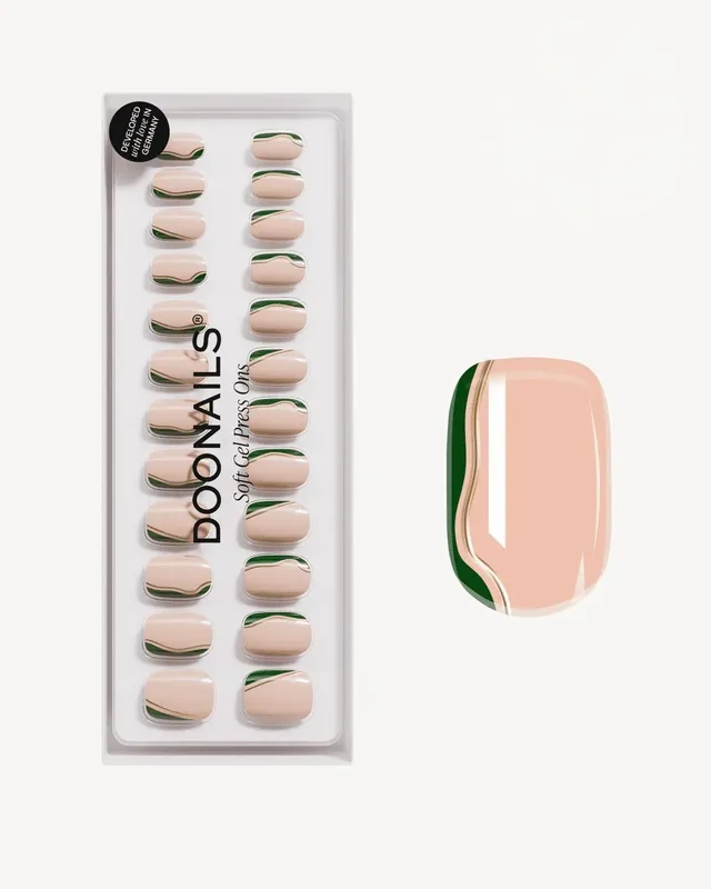 doonails-gold-green-slate-swirl-soft-gel-press-ons-short-square image 1