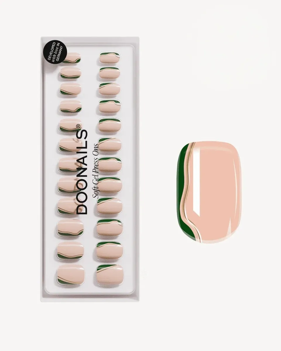 doonails-gold-green-slate-swirl-soft-gel-press-ons-short-square image 1