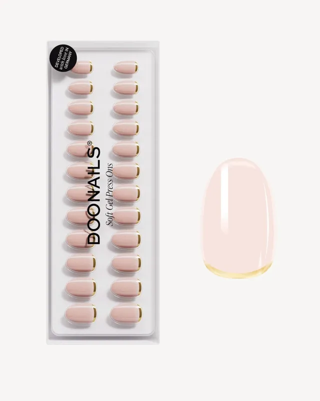 doonails-popcorn-short-round-soft-gel-press-ons-nude-mit-goldrand image 1