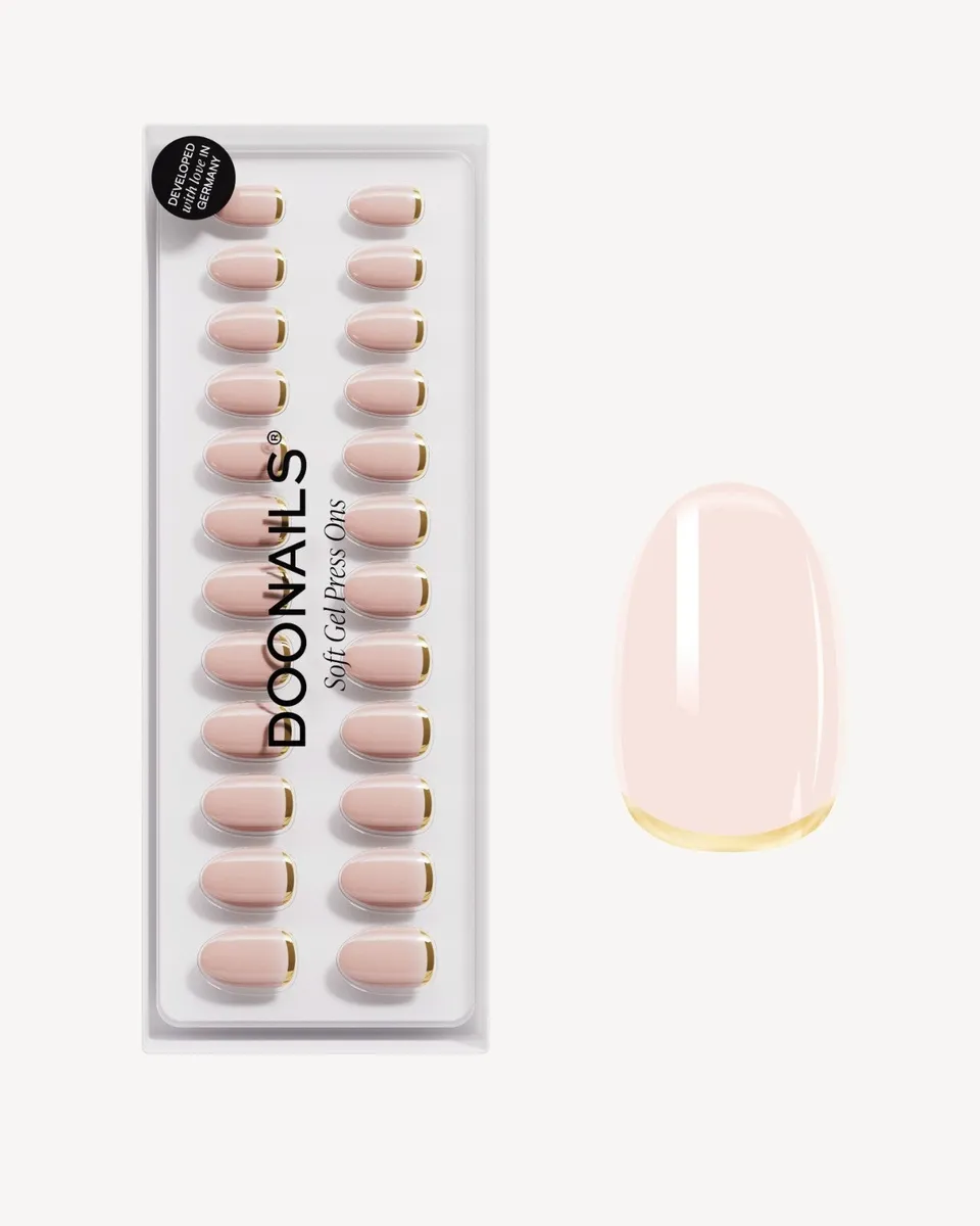 doonails-popcorn-short-round-soft-gel-press-ons-nude-mit-goldrand image 1