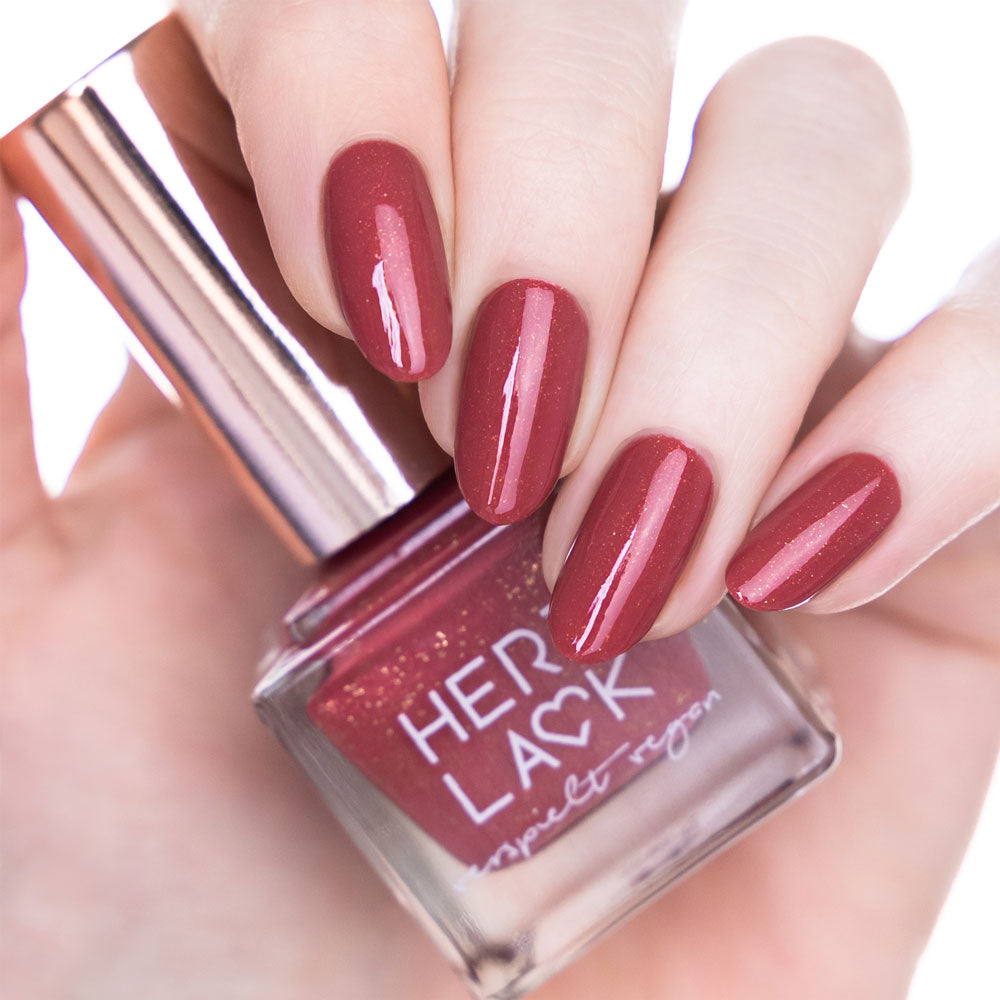 herzlack-liebe-rostet-nicht-veganer-nagellack-dunkelrot-rostbraun-glitzer-gold-1 image 2