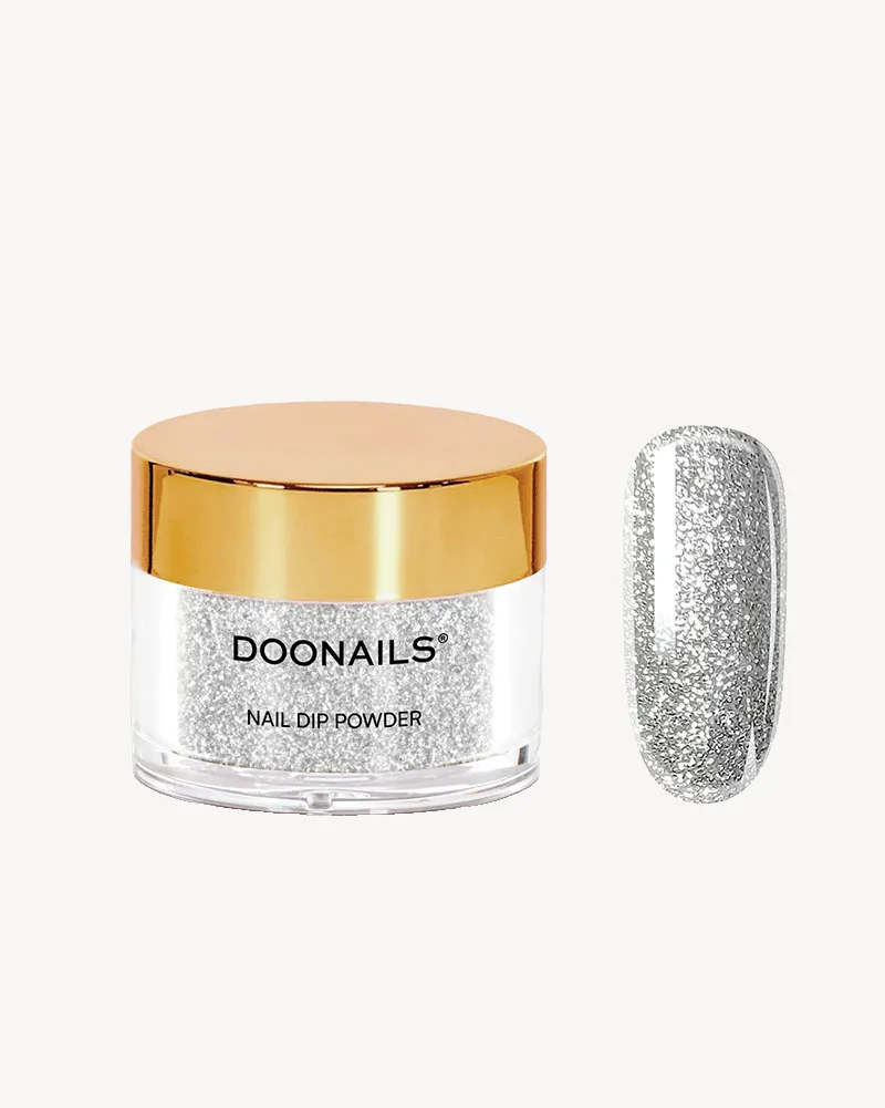 doonails-gala-gal-dipping-powder-silber-glitzer-mit-gold-sprenkeln image 1