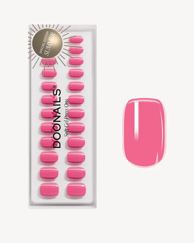 doonails-hot-pink-short-square-soft-gel-press-ons-golden-hour image 1