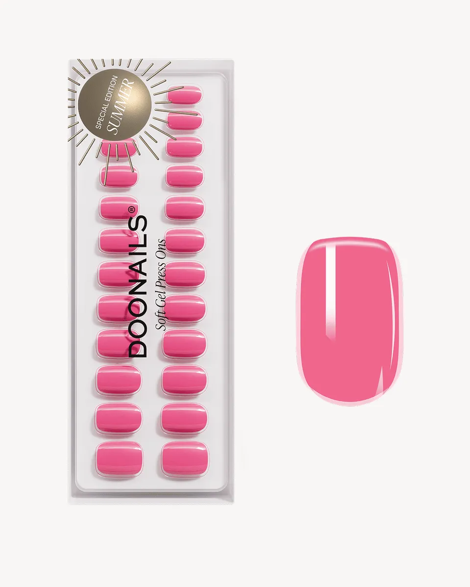 doonails-hot-pink-short-square-soft-gel-press-ons-golden-hour image 1