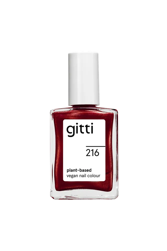 gitti-no-216-pflanzenbasierter-nagellack-tiefes-rot-mit-schimmer image 1