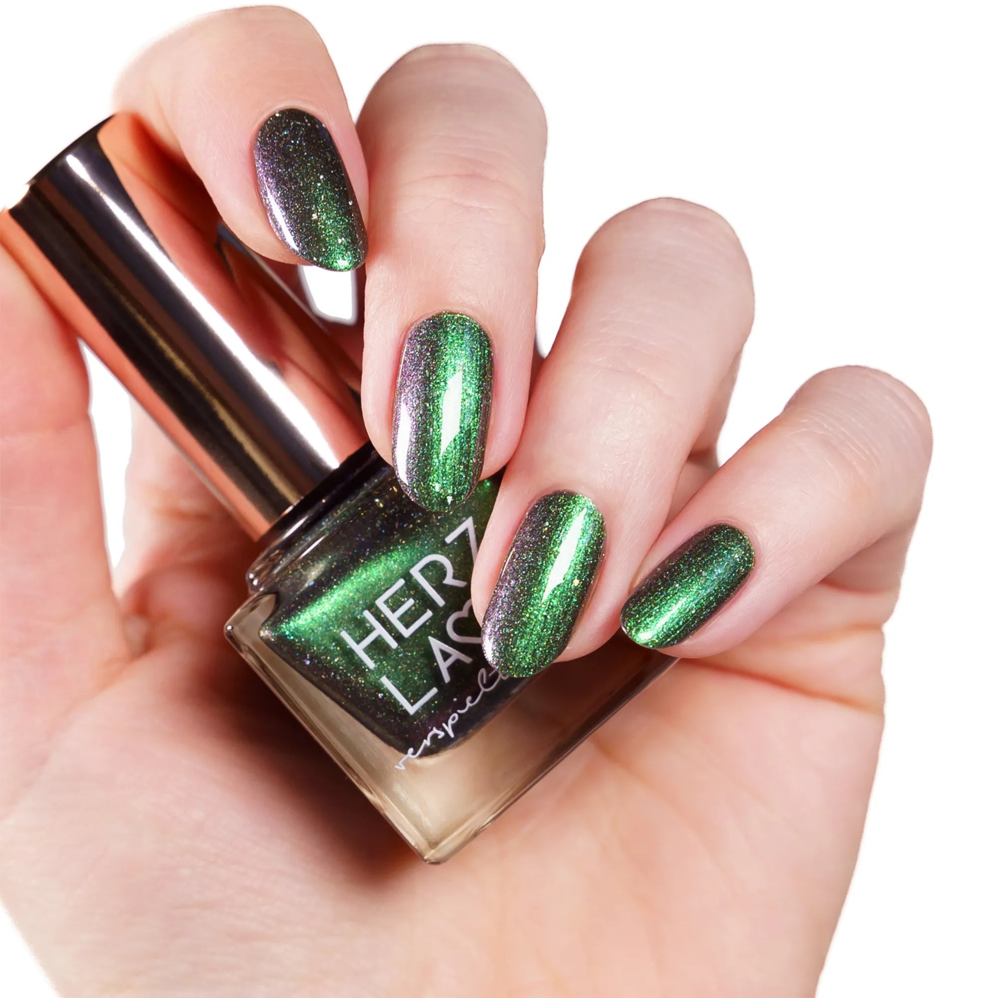 herzlack-zaubermoos-veganer-nagellack-dunkelgr-n-holo-duochrome-11ml image 2