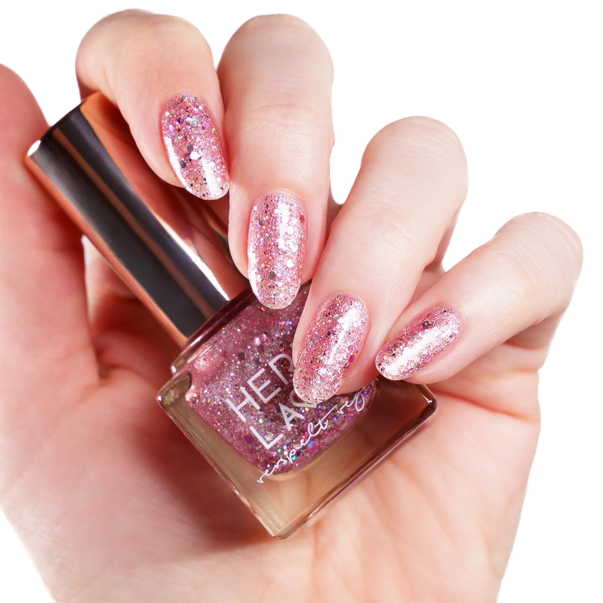 herzlack-rosa-regenbogen-veganer-glitzer-nagellack-holo-rosa-11ml image 2