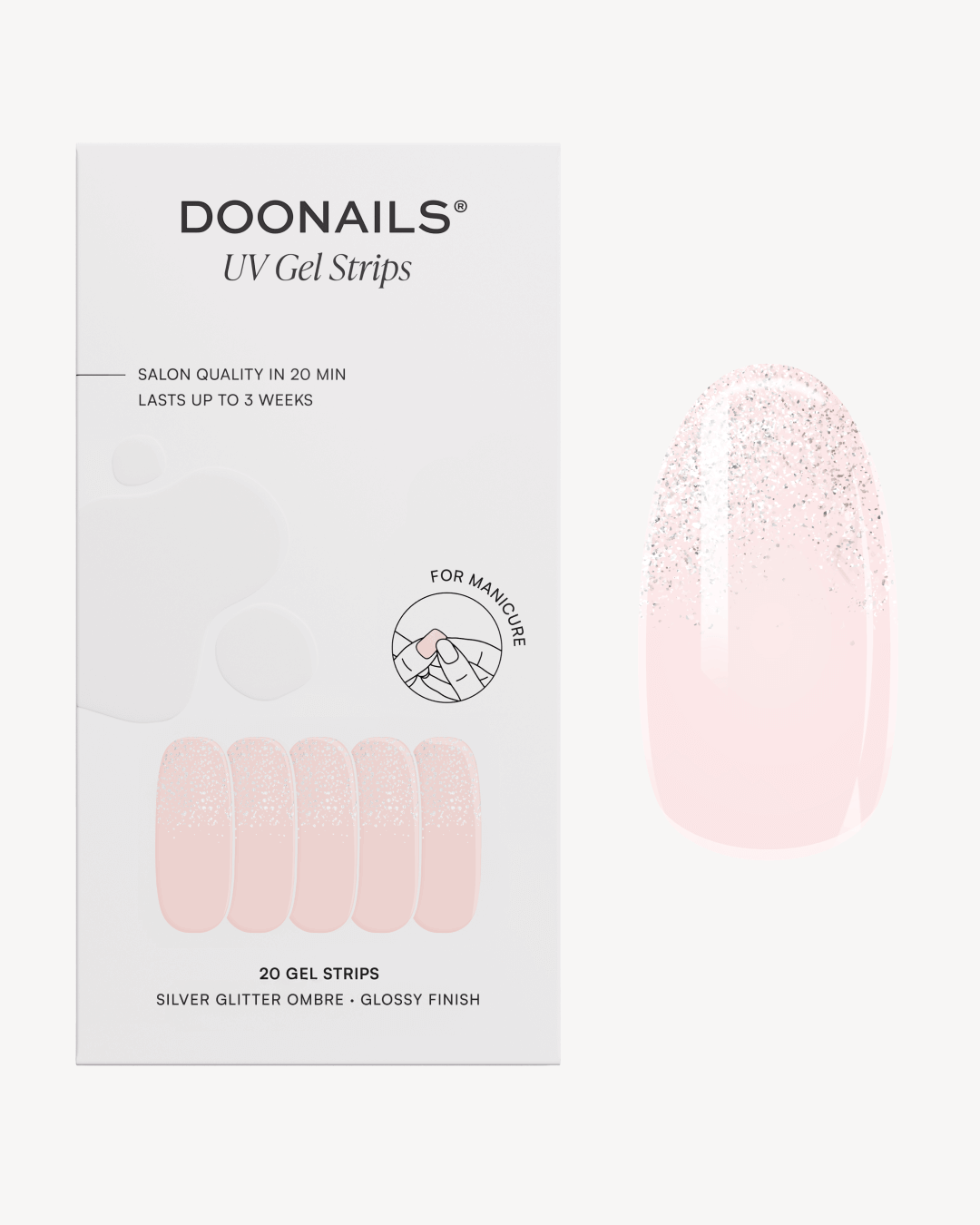 doonails-silver-glitter-ombre-uv-gel-strips-silber-ombre-glitzer image 1